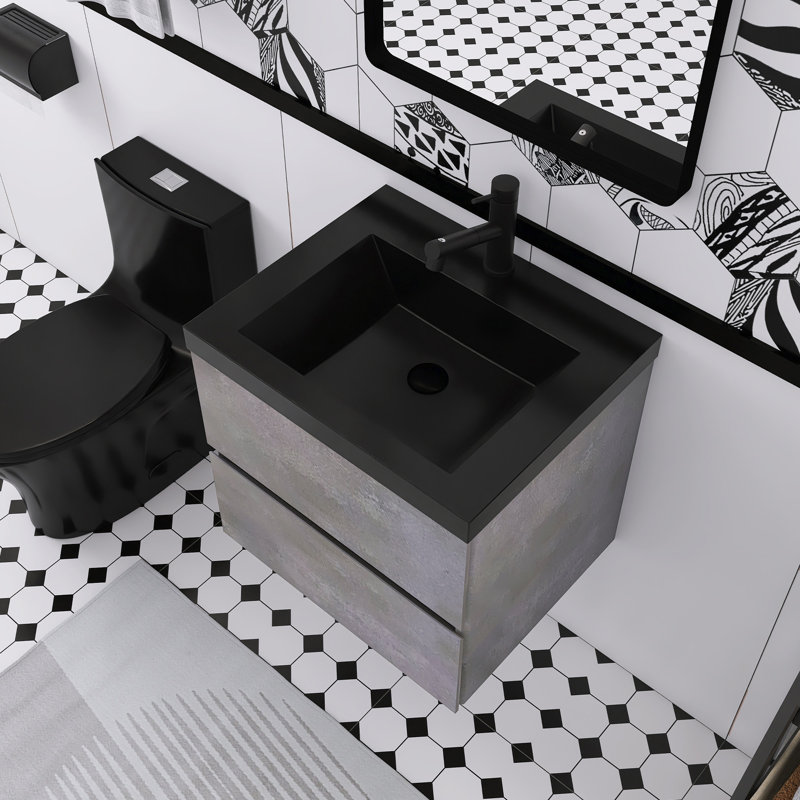 Armoire de salle de bain murale 24 po avec comptoir sable quartz noir