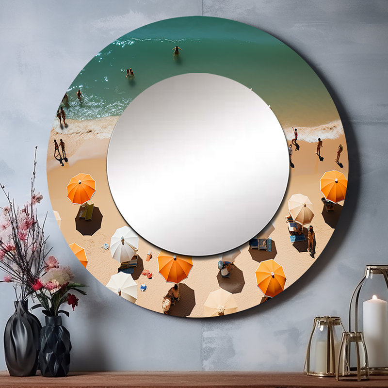 Parasol de plage vue aérienne III - miroir mural unique plage sable, 36 po x 36 po