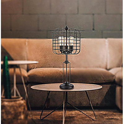 26"H BLACK INDUSTRIAL WIRE CAGE TABLE LAMP W/ EDISON BULB (1PCS/CNT)(2.96/14.43)