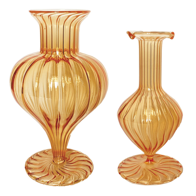 Amber Fluted Hand-Blown Glass Vase