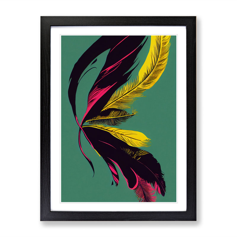 Colourful Feather No.4 - Print, 48cm H x 36cm W, Black Framed, White