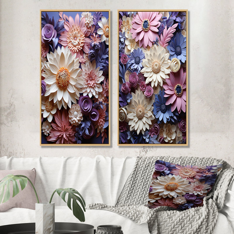 Ensemble de salon «Daisy Bloom» Simple Beauty - Daisies Wall Art, H 32 po x l 33 po, Encadrement brun