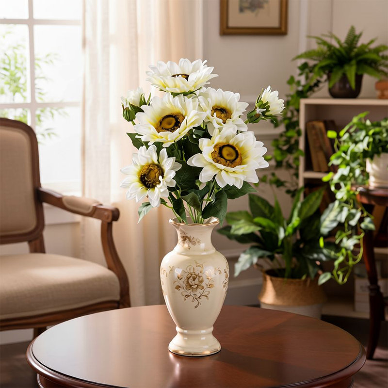 Faux tournesols crème en vrac avec tige, tournesol artificiel