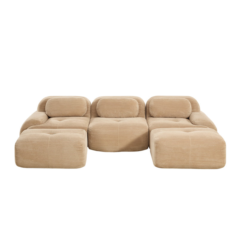 Canapé modulaire Boneless avec repose-pieds, velours côtelé, assise profonde, aucun assemblage requis, 5, Jaune