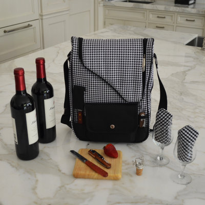 (Houndstooth) - Picnic at Ascot Wine and Cheese Cooler Bag Equipped for 2 with Glasses, Napkins, Cutting Board, Corkscrew, etc. - Houndstooth並行輸入