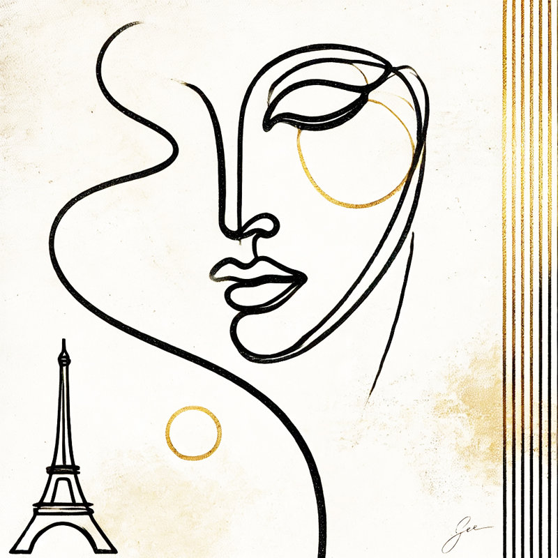Golden Parisian Muse - Art abstrait sur toile tendue, H 12 po x l 12 po x P 1 po