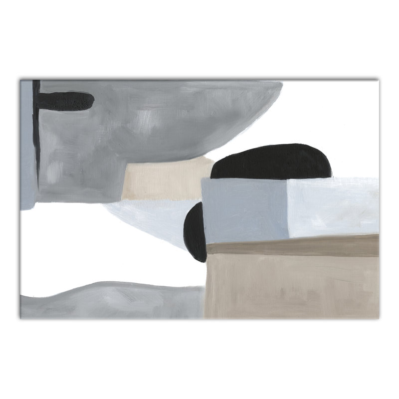Gris et bleus abstrait - peinture, Toile tendue, H 16 po x l 24 po x P 1,25 po