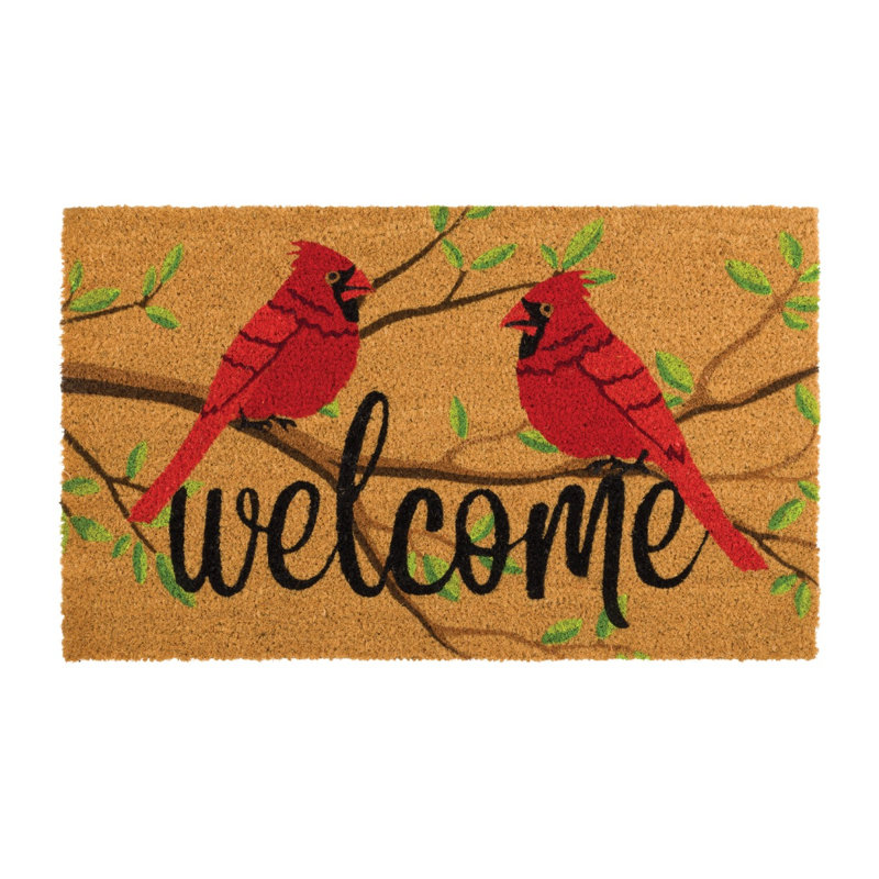 30x18 Natural Coir Fiber and PVC Non Slip Outdoor Doormat with Weather Resistant Textured Surface and Heavy Duty Backing - Cardinals