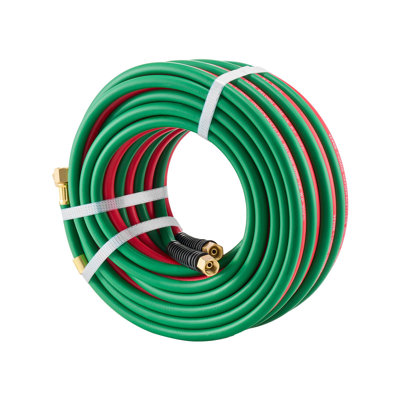 Tuyau d'oxygène en acétylène, tuyau d'oxyacétylène de 1/4 po x 50 pi avec raccord de 9/16 po à 18 B, tuyau simple pour chalumeau de coupe de qualité T de 300 psi, compatible avec les gaz d'oxygène, d'acétylène, de propane et autres gaz