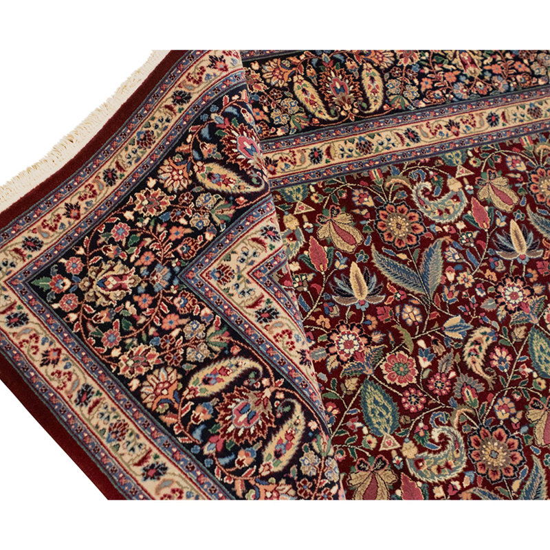 Hand Knotted Wool Oriental Area Rug in Navy And Wine