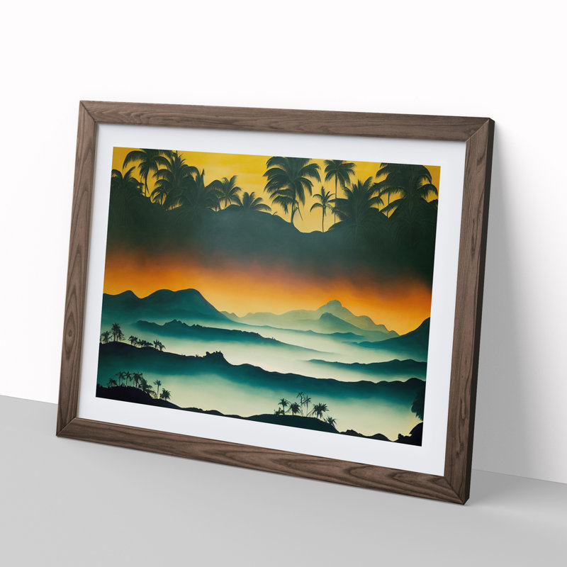 Tropical Mountain Landscape - Framed Print, 46cm H x 64cm W x 2cm D, Walnut