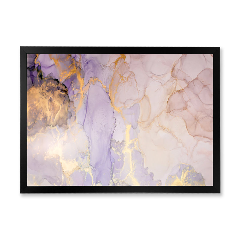 Luxe marbré doré et mauve, reproduction d'art sur toile flottante, H 16 po x l 32 po x P 1 po, Cadre photo noir