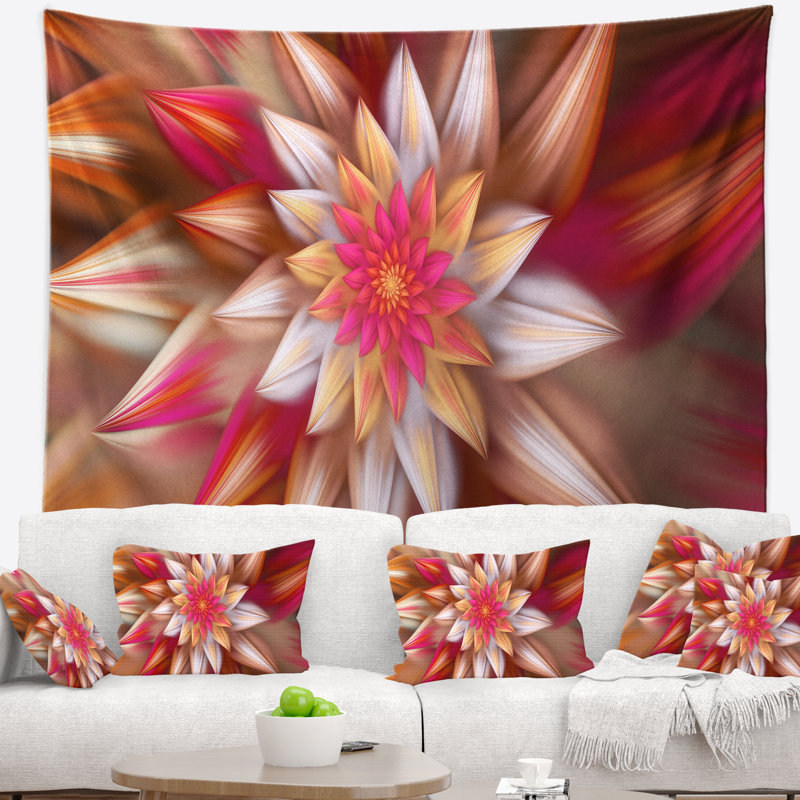 Tapisserie fleur florale rouge, H 32 po x l 39 po