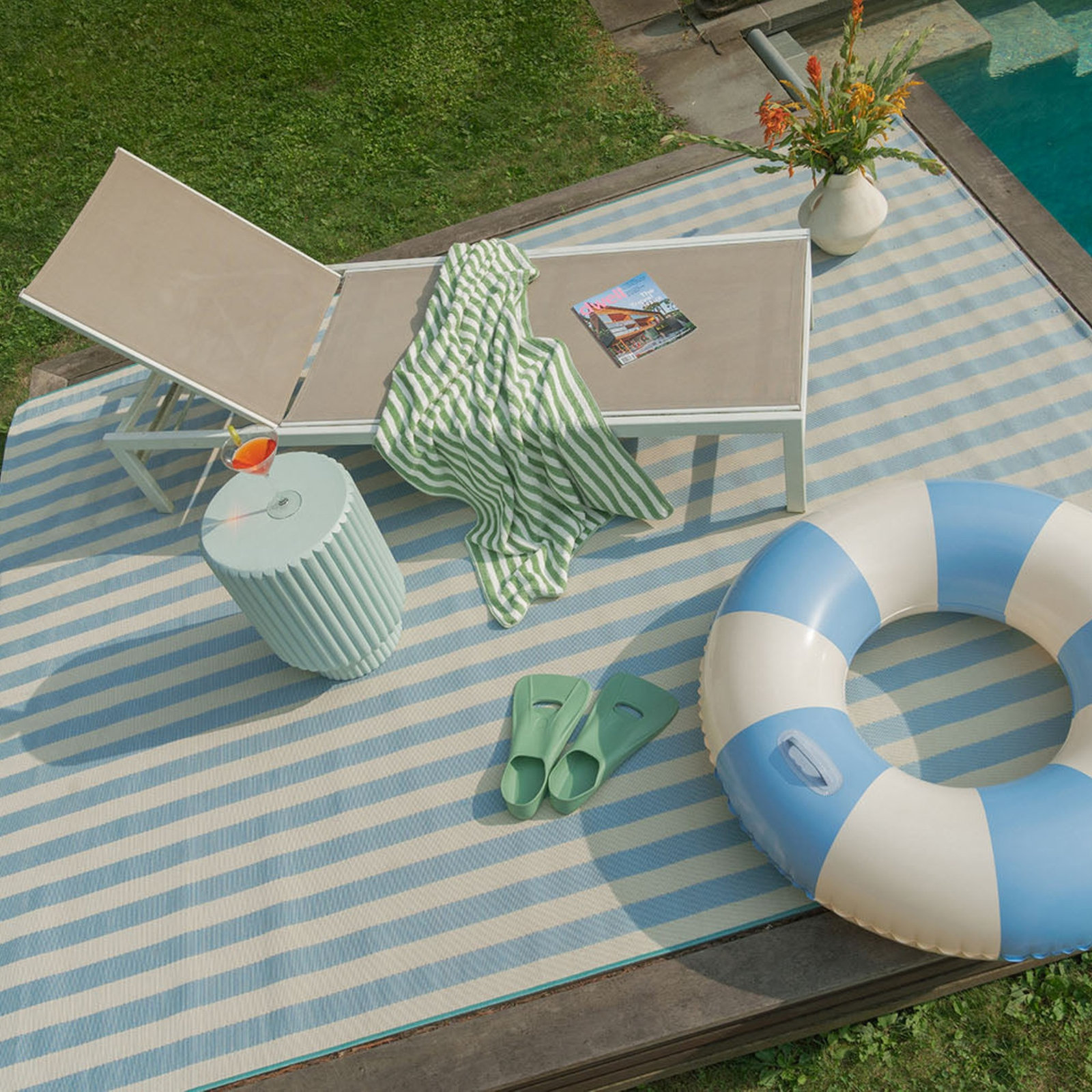 Holloway Blue Striped Outdoor Rug, 5'3" X 7'6"