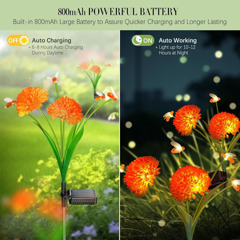 Solar Powered Swaying Bee Lights with Orange Flowers