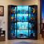 Vitrine de coin avec portes vitrées et éclairage à DEL, vitrine haute de 65 po pour objets de collection, livres et jouets, bibliothèque à 8 tablettes pour le salon, la chambre à coucher, le bureau