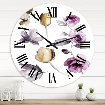 Fleurs sauvages roses et oranges - Horloge murale traditionnelle