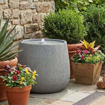 Fontaine d'eau en forme de bol 12,7 "en polyrésine grise avec lumière DEL pour décoration de patio