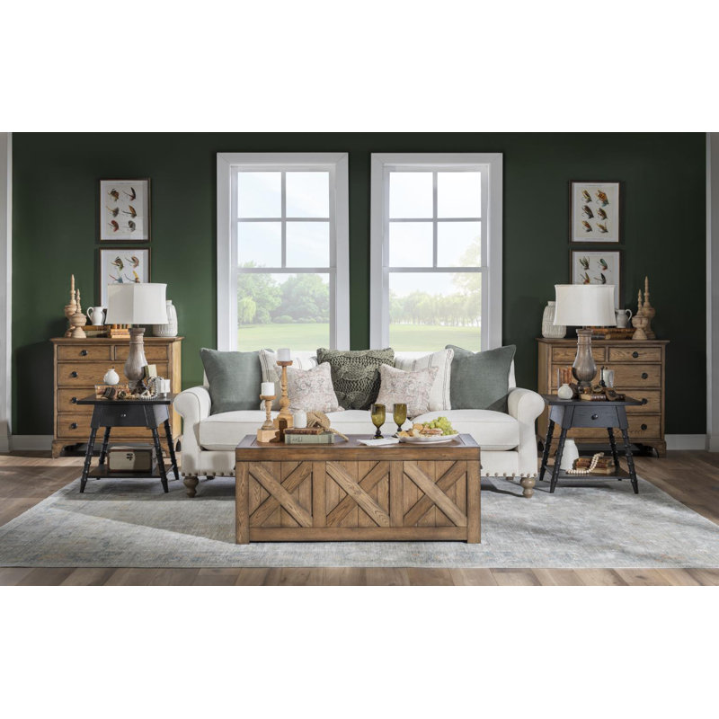 Country Living Vintage Market Splayed Bobbin Leg End Table with Drawer and Shelf, Black