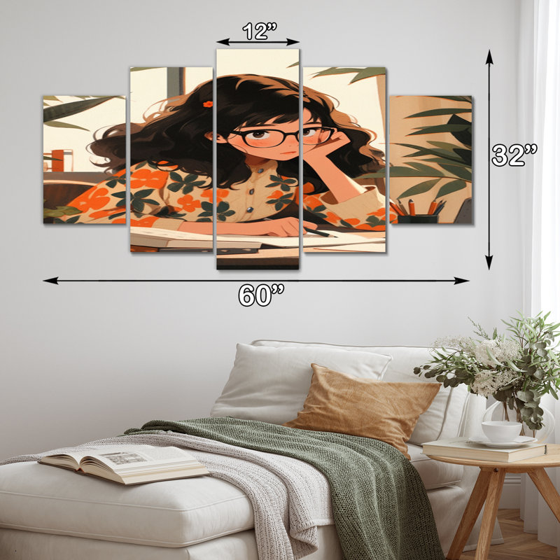 Marguerite - Portrait, art mural sur toile - 5 panneaux