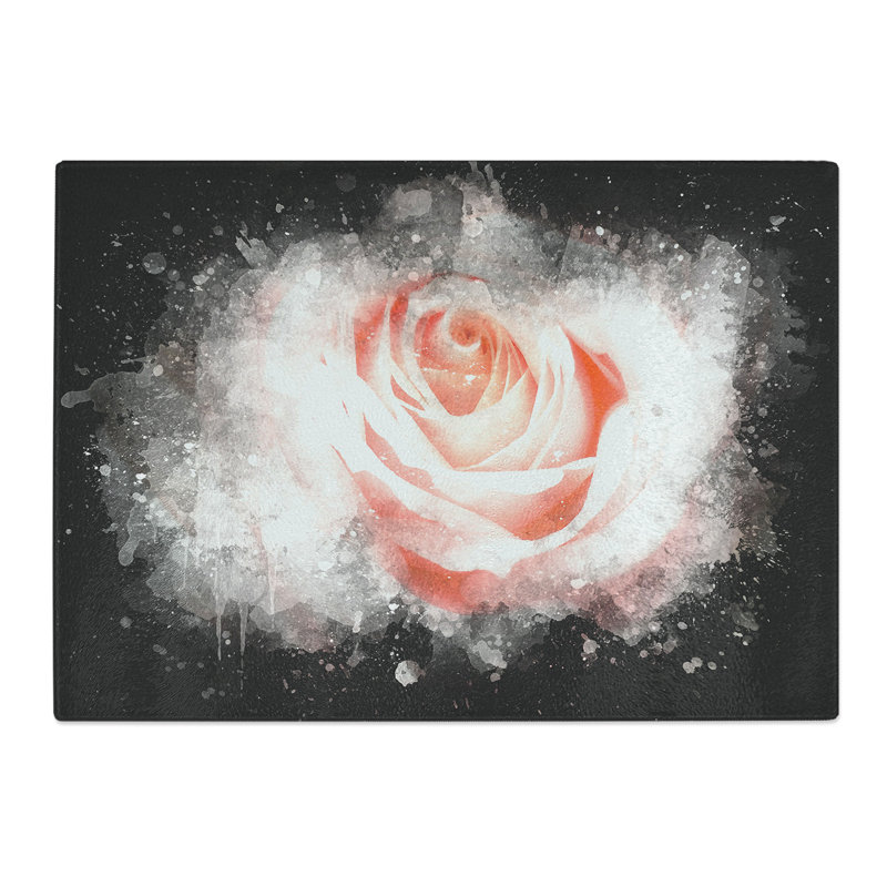 Tempered Glass Pale Pink Rose Chopping Board, 20 cm x 28.5 cm