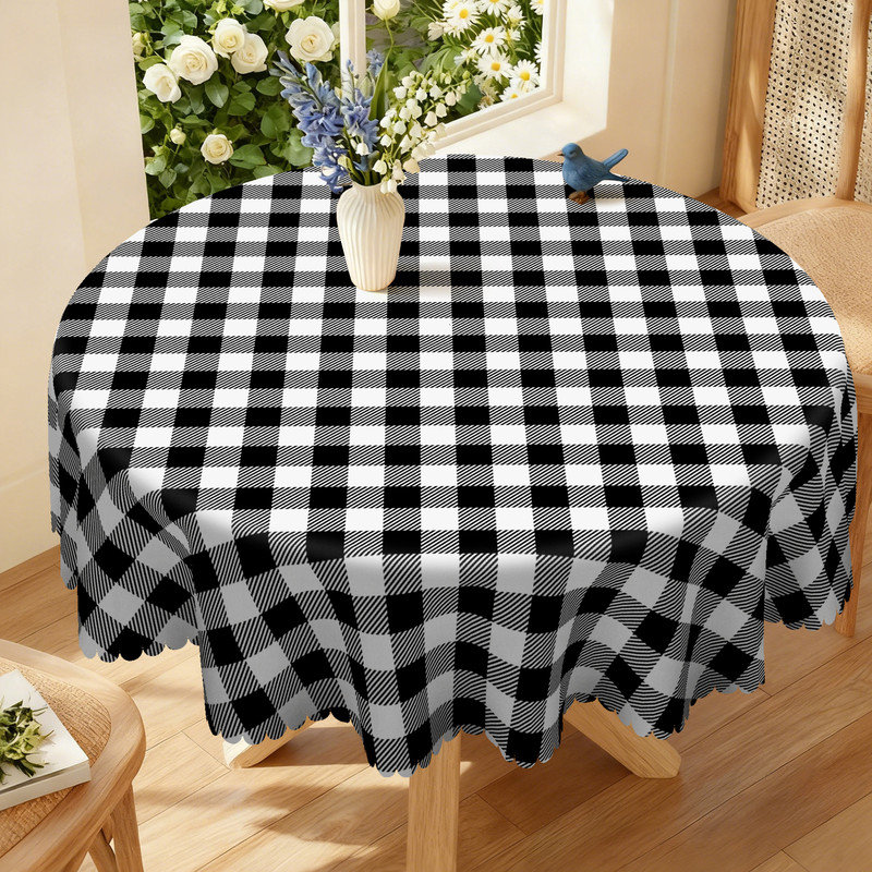 Nappe en polyester à motif damier noir et blanc lavable à la machine