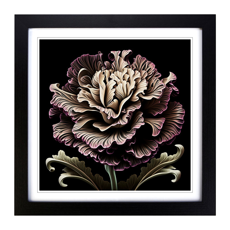 Carnation Flower Ornamental Art - Single Picture Frame Print on Wood, Black