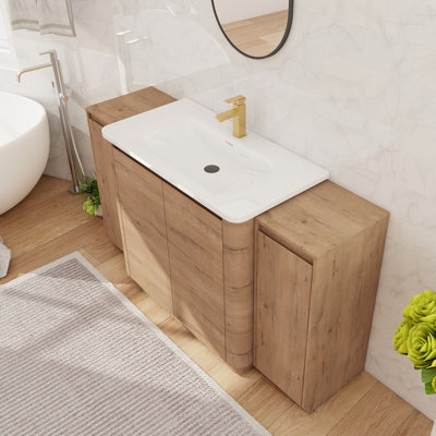 Meuble-lavabo sur pied simple 60 po avec lavabo en résine, meuble-lavabo sur pied avec 4 portes et 3 tablettes réglables