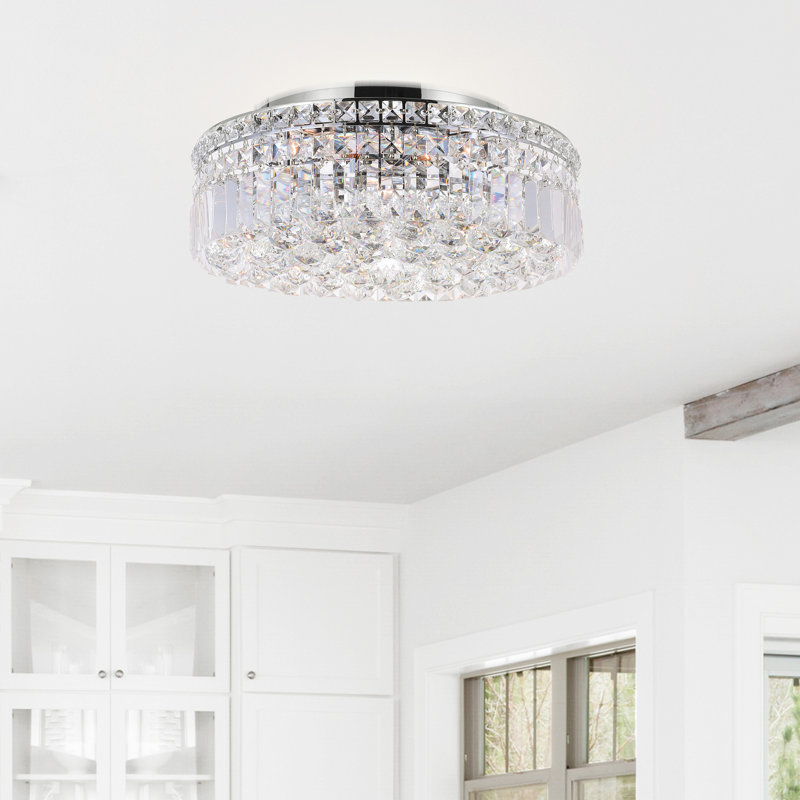 Marnell 16" Wide Chrome Flush Mount for Bedroom, 5-Light Crystal Ceiling Fixture – Hotel-Style Luxury Lighting, E12 Bulb Compatible, BACL Certified