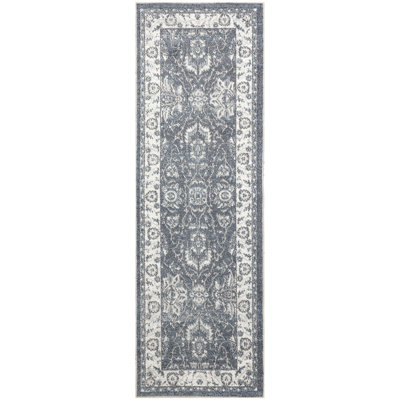  Astra Machine Washable 2' x 6' Slate Vintage Indoor Rug