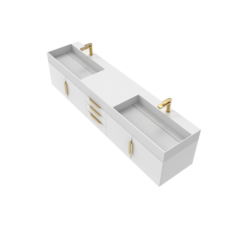 84" Amazon Double Bathroom Vanity with Top, White, Gold, White
