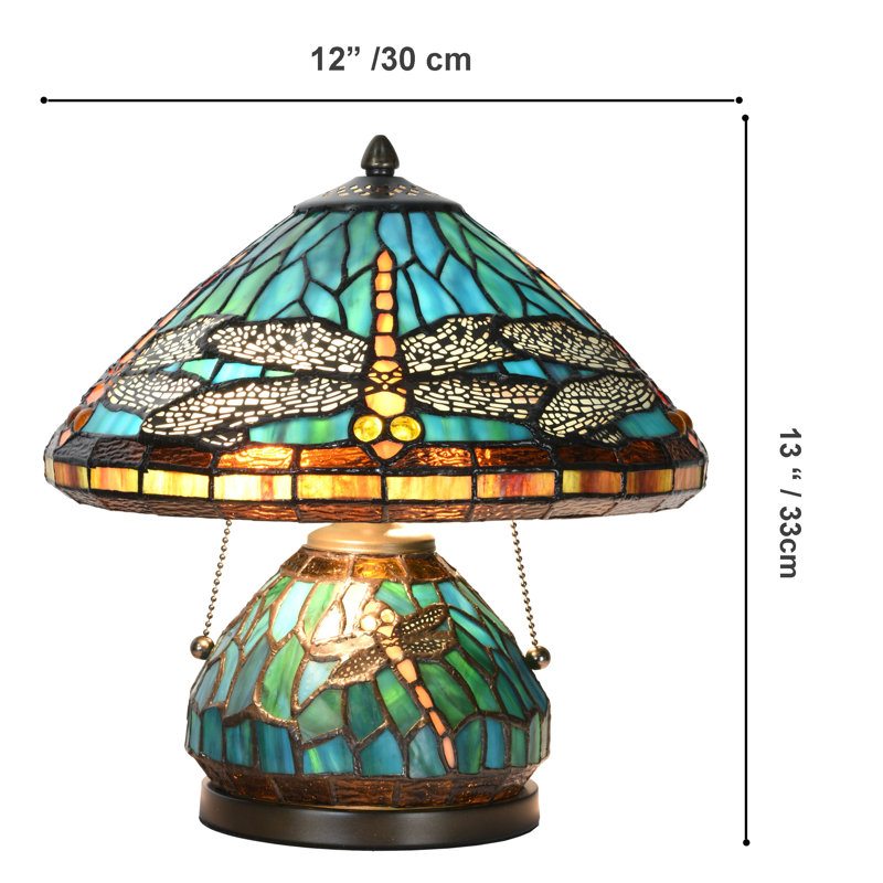 Stained Glass Dragonfly Table Lamp With A Lit Base