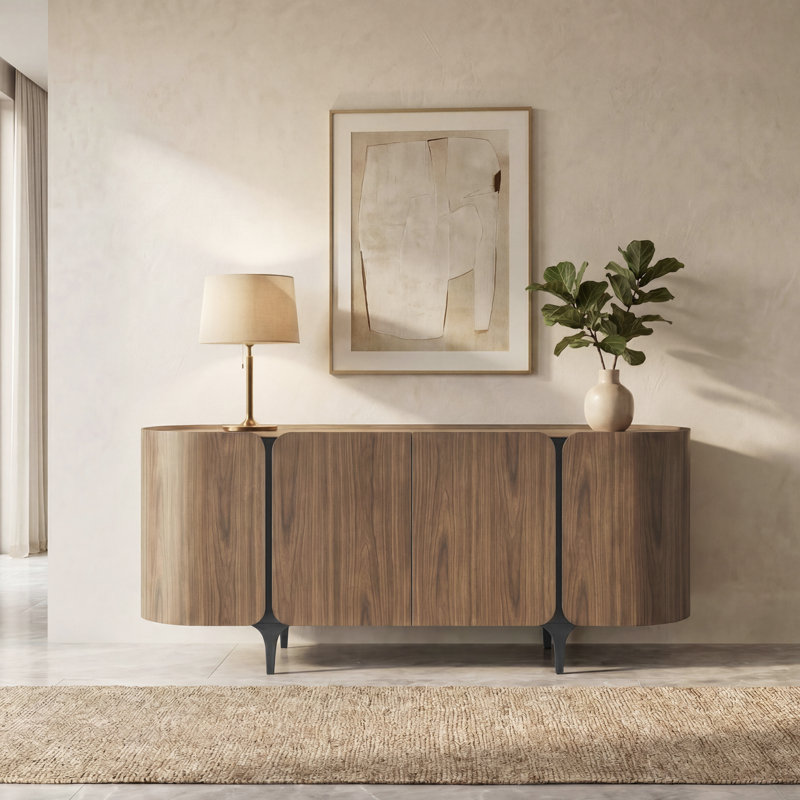 Buffet moderne en bois massif 78,7 po avec tablettes réglables
