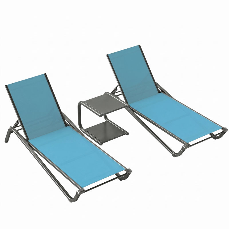 Chaise longue inclinable avec table pour le jardin et la piscine Hester, Light Green