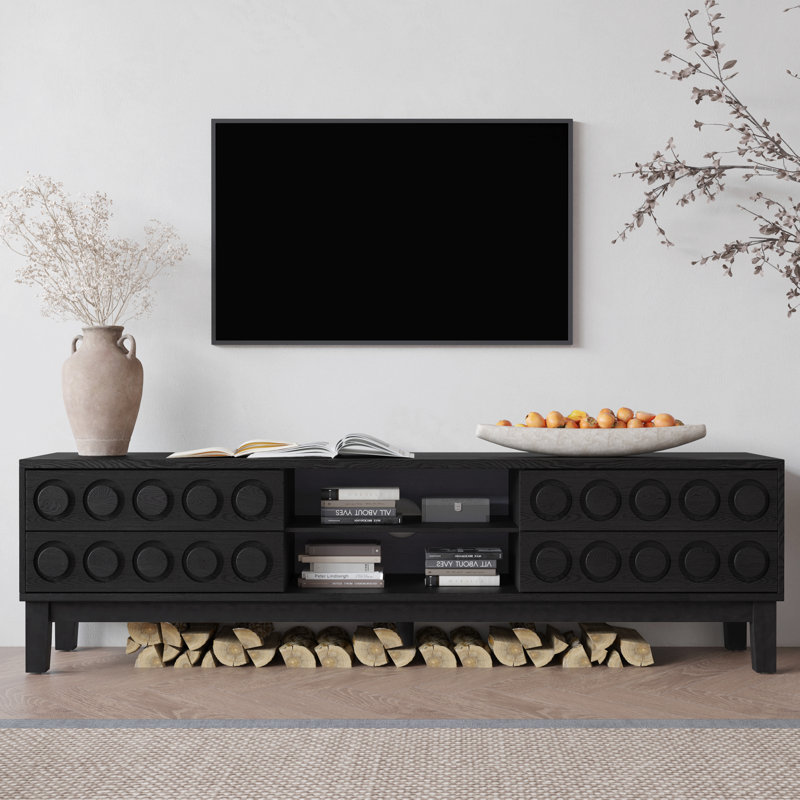 Modern Mid-Century Media Console With 4 Drawers And Cable Management, Tv Console Table For Tvs Up To 75",Entertainment Center