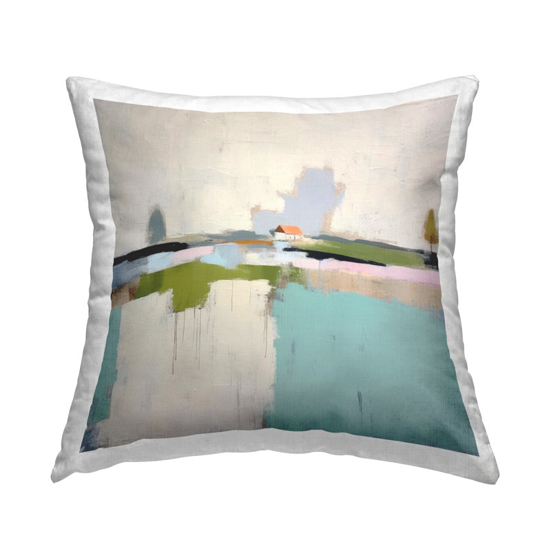 Distant Cottage Composition Decorative Printed Throw Pillow Design by Irena Orlov