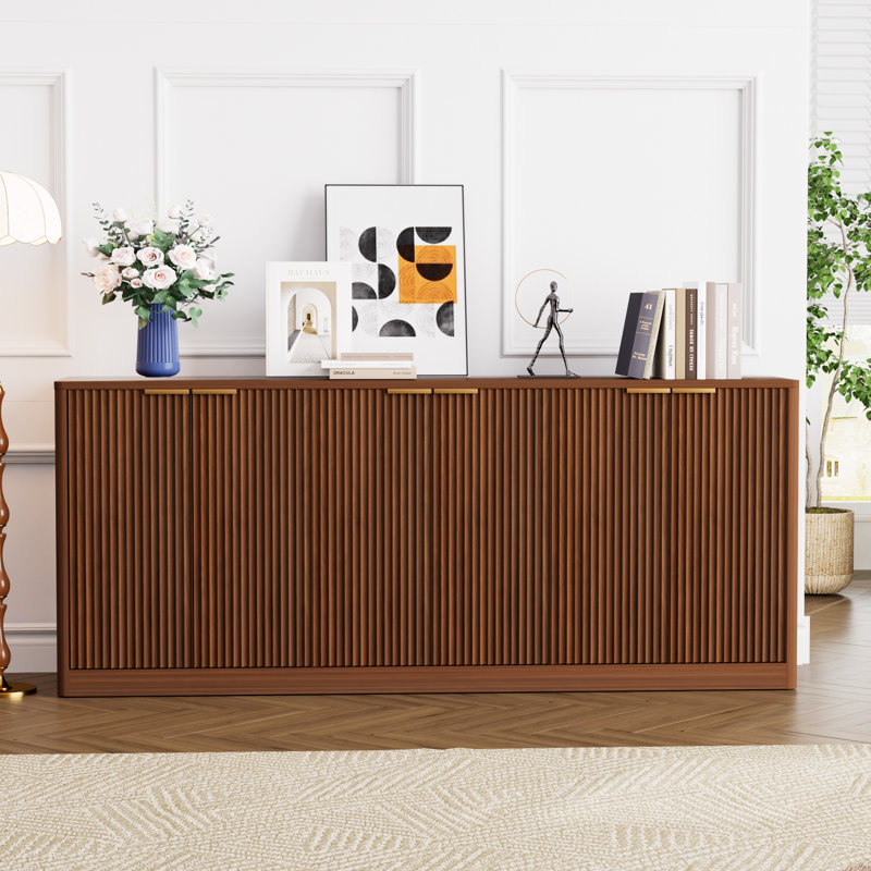 67'' Fluted 6-Door Sideboard Buffet Cabinet With Storage For Kitchen,Living Room,Walnut, Brown