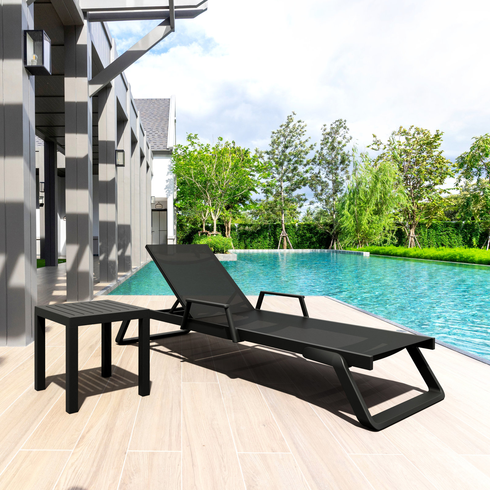 Genelda 28" Patio Chaise Lounge, Black