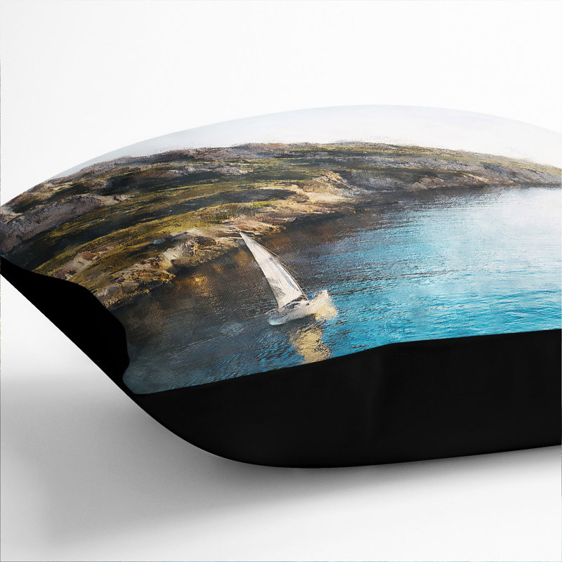 Sailboat in Marseille France Painting Scatter Cushion, 40cm H x 40cm W x 15cm D, Black