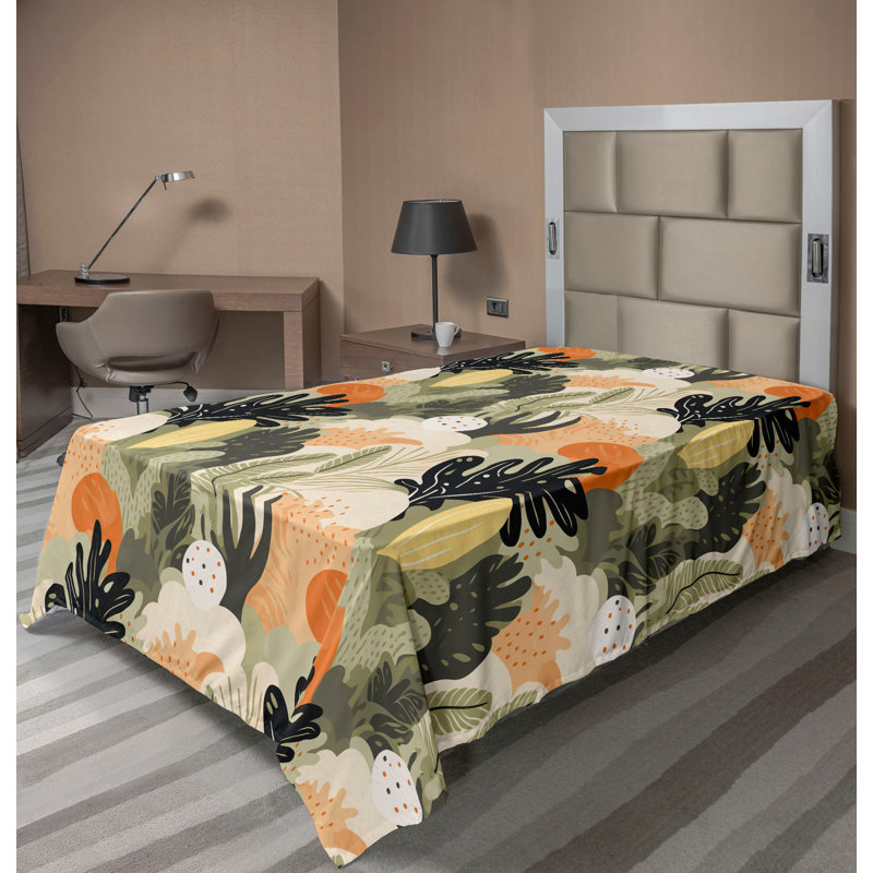 Ambesonne Flowers Flat Sheet Nostalgia Farmhouse, Peacock Green Orange Grey