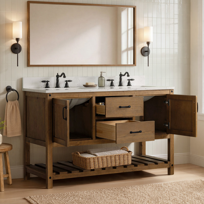 Ensemble de meuble-lavabo double 54 po Radstock, Naturel antique