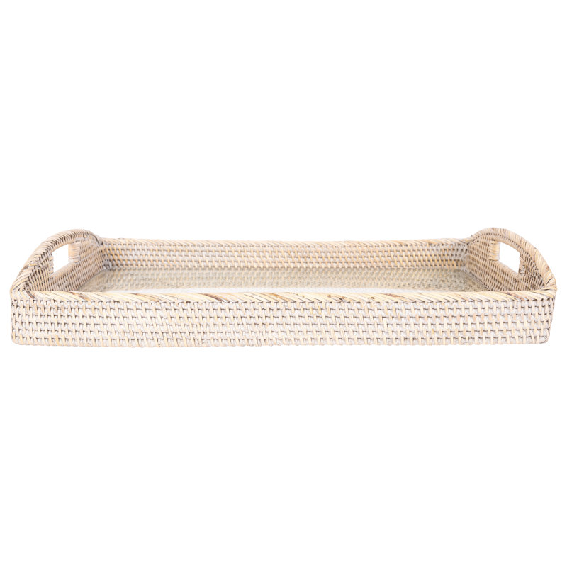 Plateau rectangulaire avec insert en verre, Blanc délavé, L 17 po x P 12 po x H 1 po