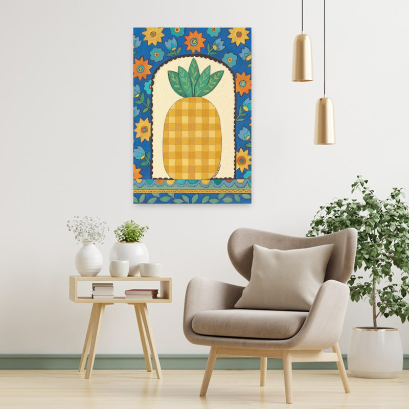 Damier ananas, art floral de fruits contemporain, H 36 po x l 24 po