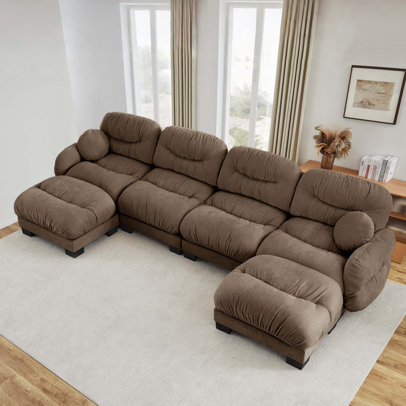 Canapé ergonomique modulaire en chenille plissée avec confort incurvé