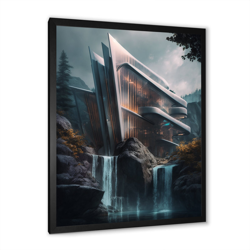 Brilliance architecturale futuriste Narcissus I, H 40 po x l 30 po x P 1,5 po, Cadre photo noir