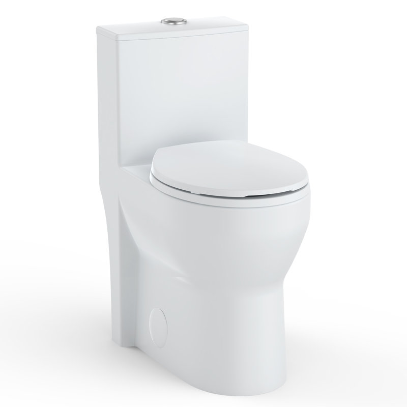  ADA Compliant One-Piece Toilet – 19" Chair Height, Dual Flush 0.8/1.28 GPF, Compact Round Seat, Modern White Ceramic, Commercial Restroom