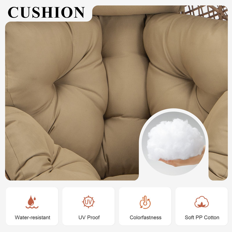 Fauteuil intérieur / extérieur en osier avec repose-pieds et coussins, Brun