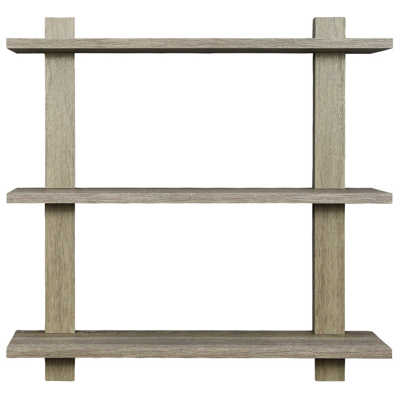 Sorbus 3-Tier Asymmetric Floating Wood Shelf, Gray, Gray