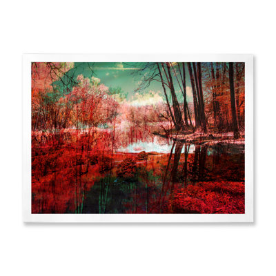 «Red Autumn Artistic Forest By The Lake», reproduction sur toile