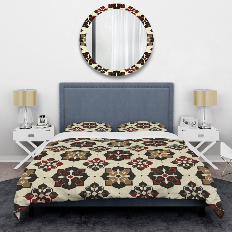 Ensemble de housse de couette transitionnelle brun beige et quadrilobe I, Housse de couette très grand et 2 très grandes t